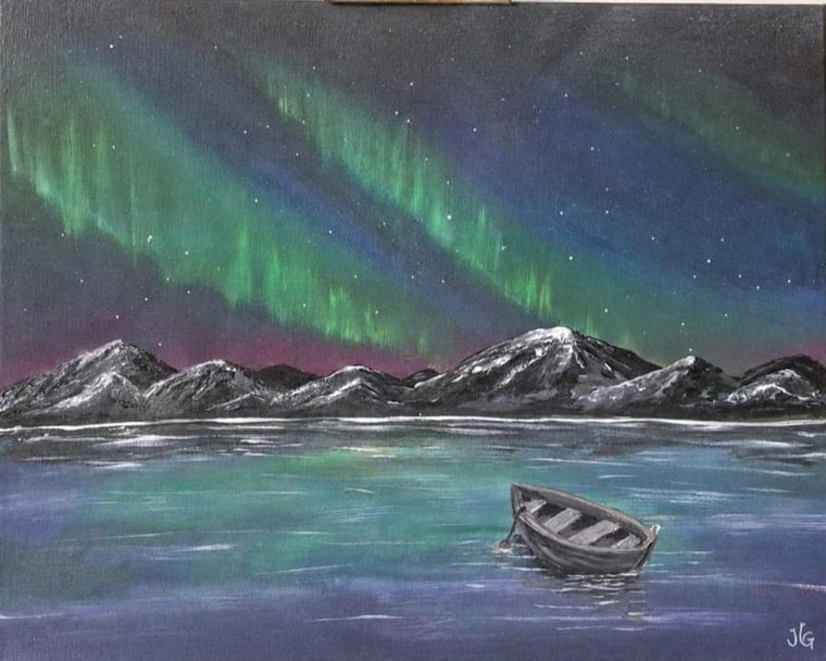 Drifting Beneath the Aurora – original painting by Katharina Schmidt